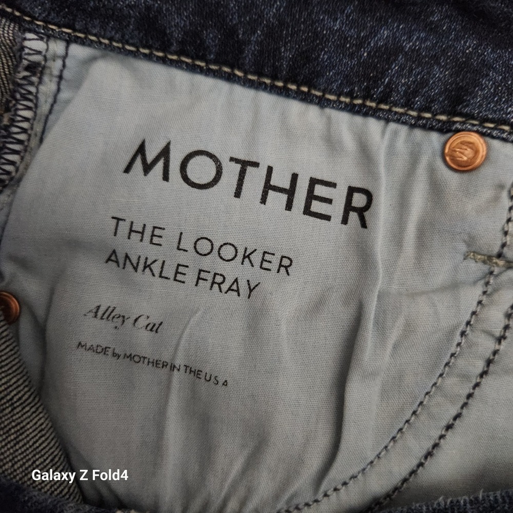 Mother The Looker Ankle Fray Alley Cat Distressed Skinny Jeans Blue Size 26